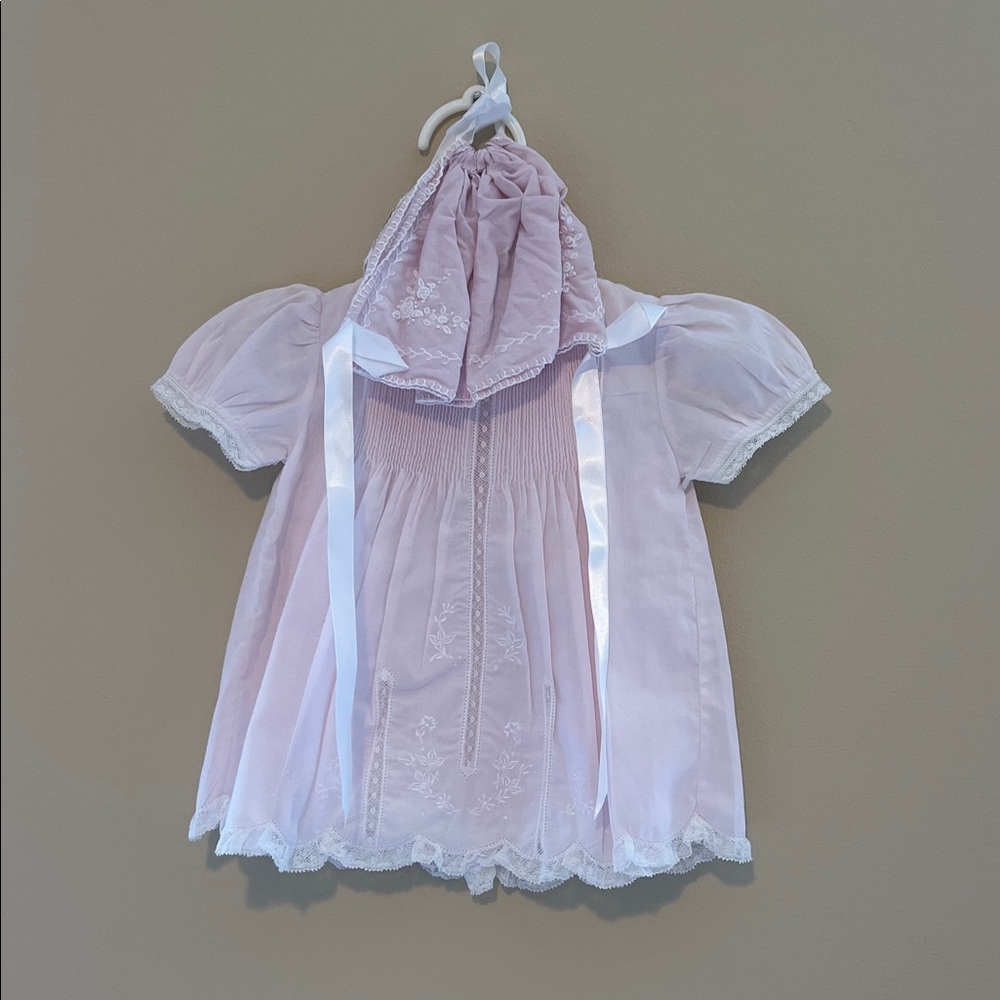 Pink Baby Dress with Bonnet